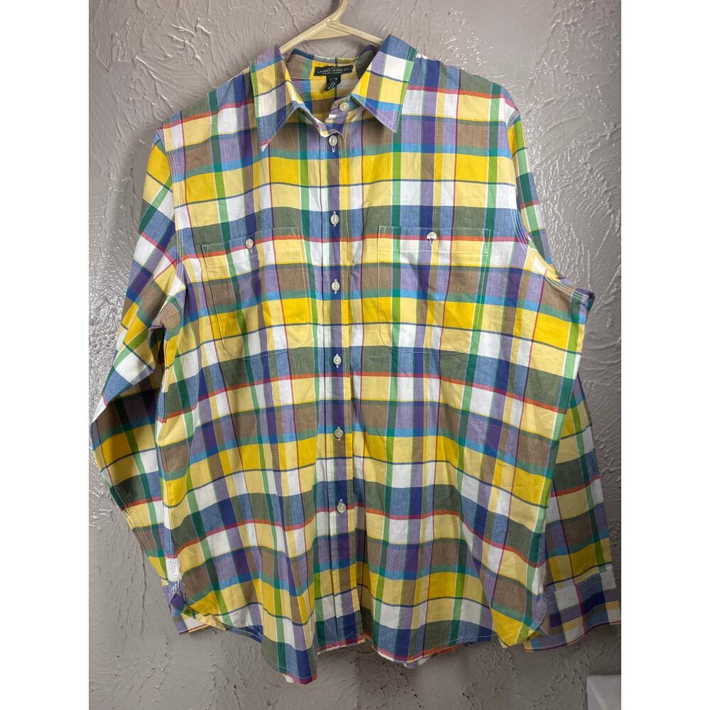 Lauren Ralph Lauren Shirt Womens Plaid Preppy Casual Roll Tab‎ Sleeve Size XL